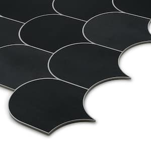 Fish Scales Black 11.4 in. x 10.9 in. Peel and Stick Backsplash Handmade Looks Stone Composite Tile (8.62 sq. ft./Case)