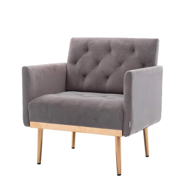 STICKON Gray Velvet Arm Chair with Rose Golden Feet (Set of 1)