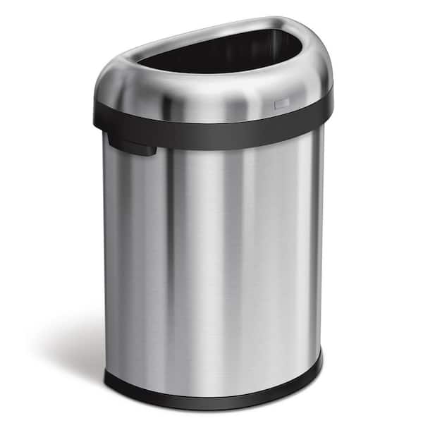 simplehuman 80-Liter/21 Gal. Heavy-Gauge Brushed Stainless Steel Semi-Round Open Top Commercial Trash Can