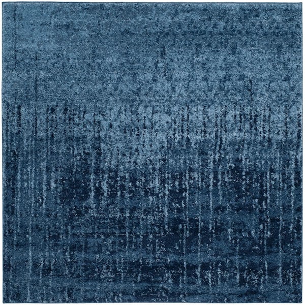 Retro 10 ft. x 10 ft. Square Light Blue/Blue Distressed Floral Area Rug