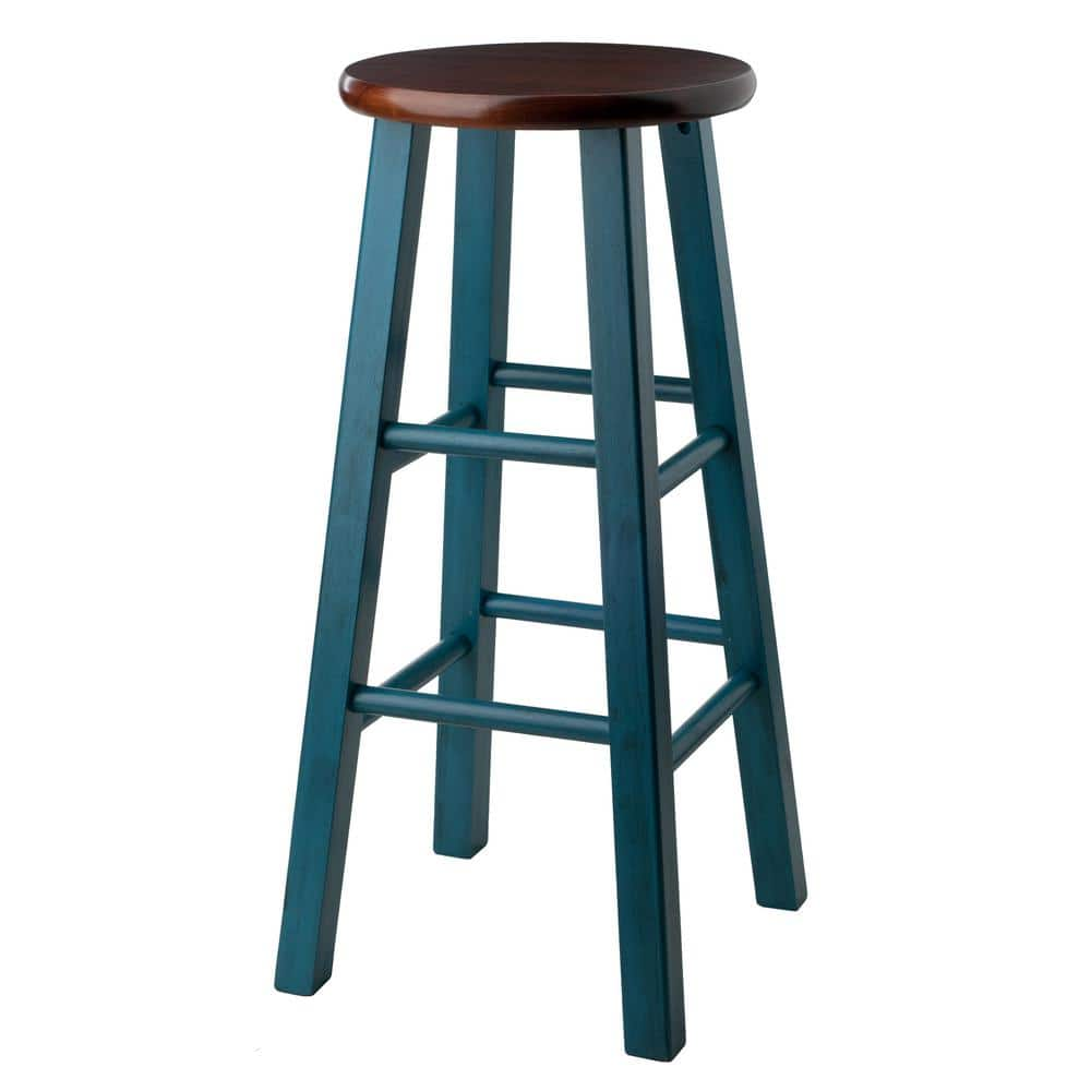 Winsome Wood Ivy 29 In Rustic Teal And Walnut Wood Frame Bar Stool