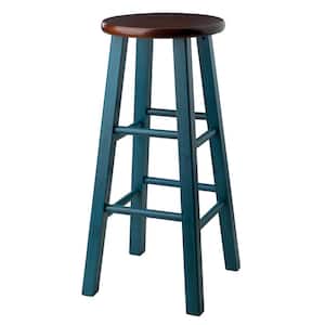Ivy 29 in. Rustic Teal and Walnut Wood Frame Bar Stool
