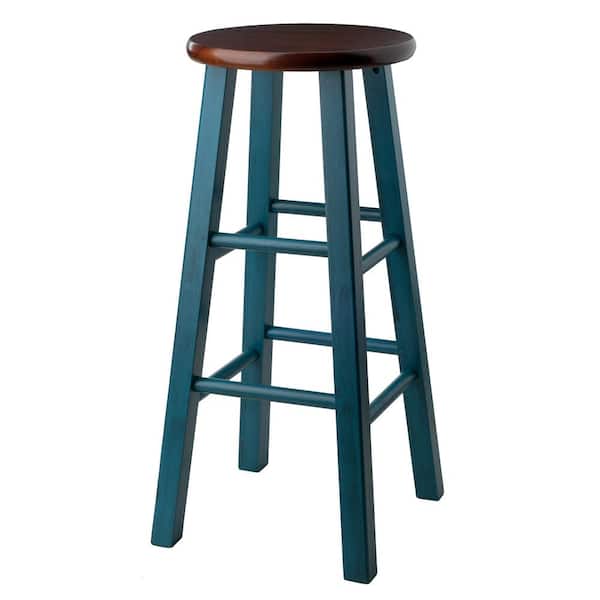 WINSOME WOOD Ivy 29 in. Rustic Teal and Walnut Wood Frame Bar Stool