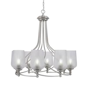 Royale 8-Light Brushed Nickel Chandelier, Round Chandelier with 5 in. Clear Textured Glass Shades, No bulbs included