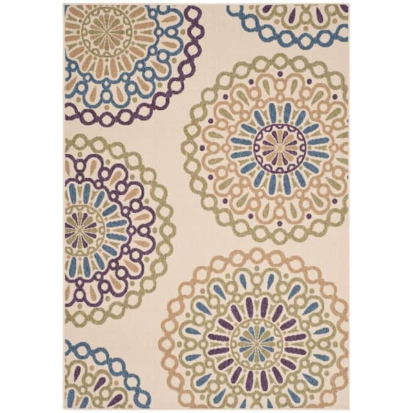 SAFAVIEH Veranda Cream/Green 5 ft. x 8 ft. Floral Indoor/Outdoor Patio  Area Rug
