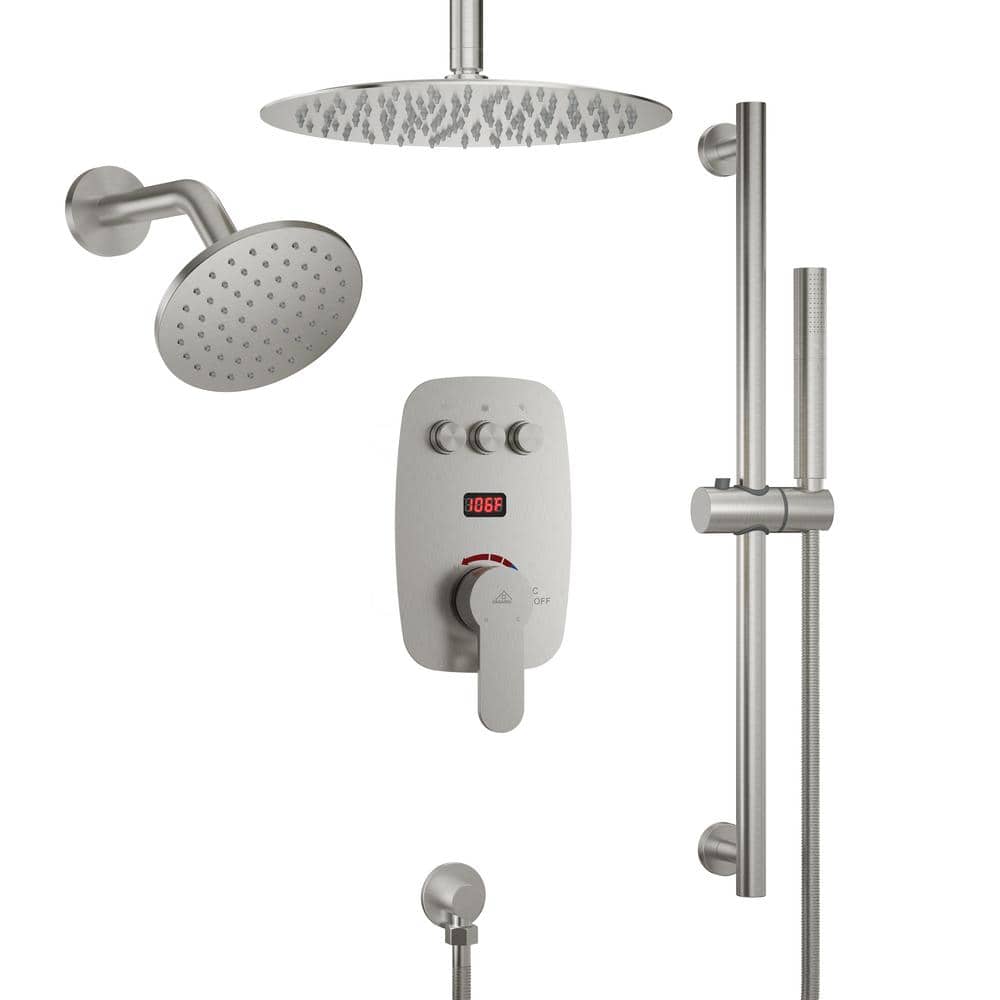 Brushed Nickel Dual Showerhead System with Digital Display