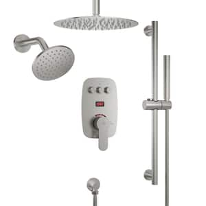 Digital Display 3-Function Single Handle 3-Spray Dual Shower Faucet 2.5 GPM with High Pressure in Brushed Nickel