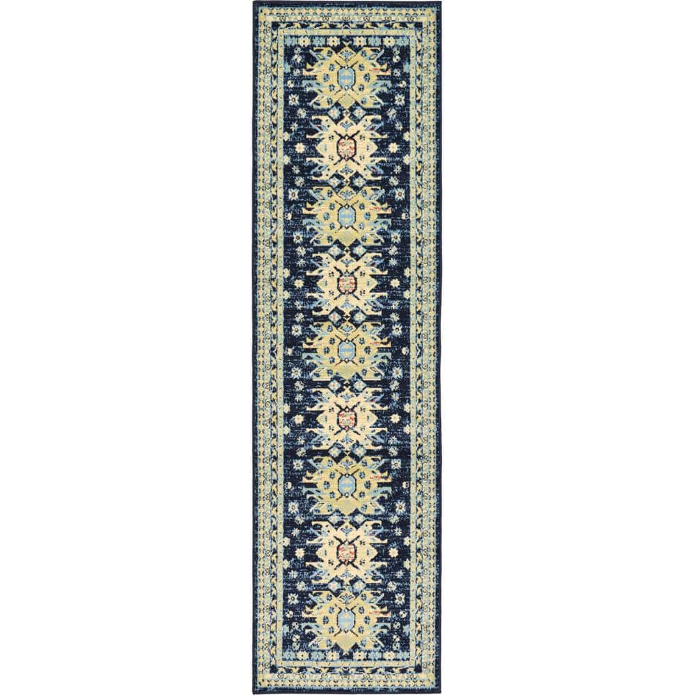 Unique Loom Taftan Oasis Navy Blue 2' 7 x 10' 0 Runner Rug 3123450 ...