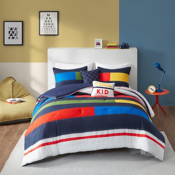 Emmett 4-Piece Multi Cotton Twin Stripe Print Kids Comforter Set