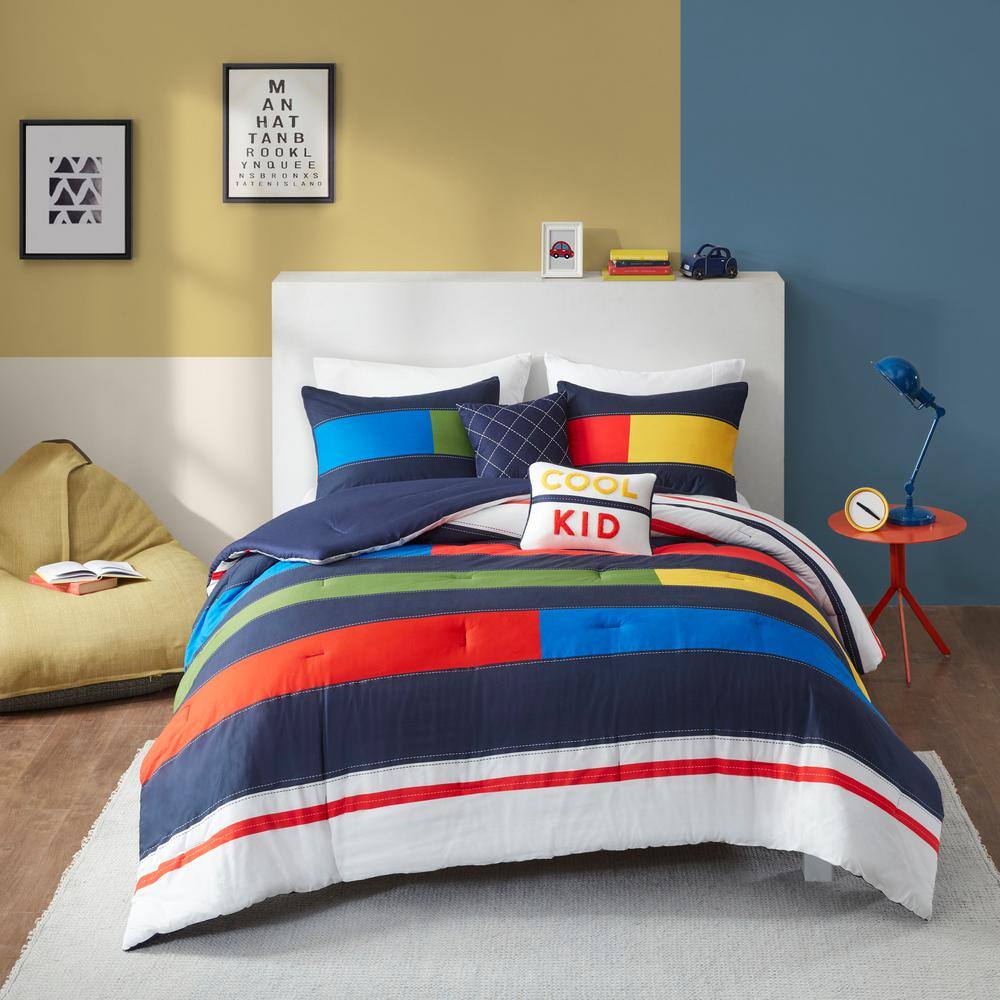 Full Blue Cotton Reversible Kids Comforter Set