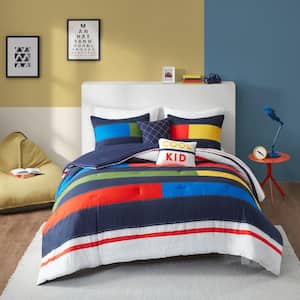 Emmett 5-Piece Multi Cotton Full/Queen Stripe Print Kids Comforter Set