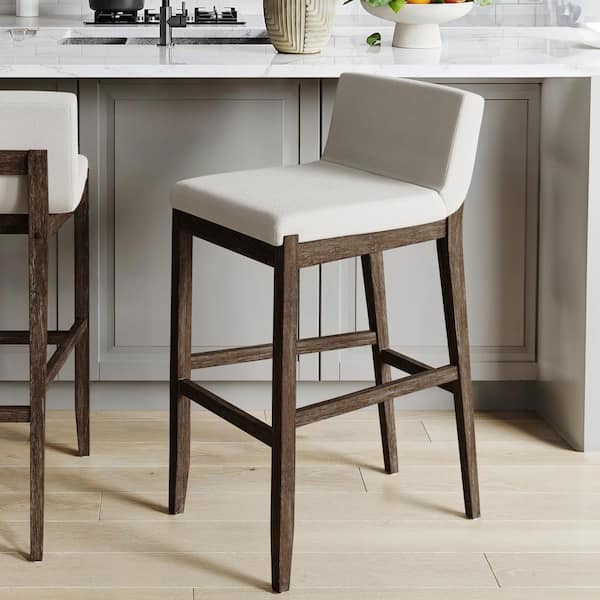 Nathan James Gracie 29 in. Brushed Dark Brown Low Back Solid Wood Frame Bar Stool with Cream Boucle Fabric Upholstered Seat