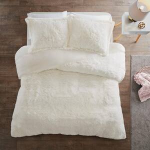 Leena 2-piece Ivory Twin Shaggy Fur Duvet Cover Set