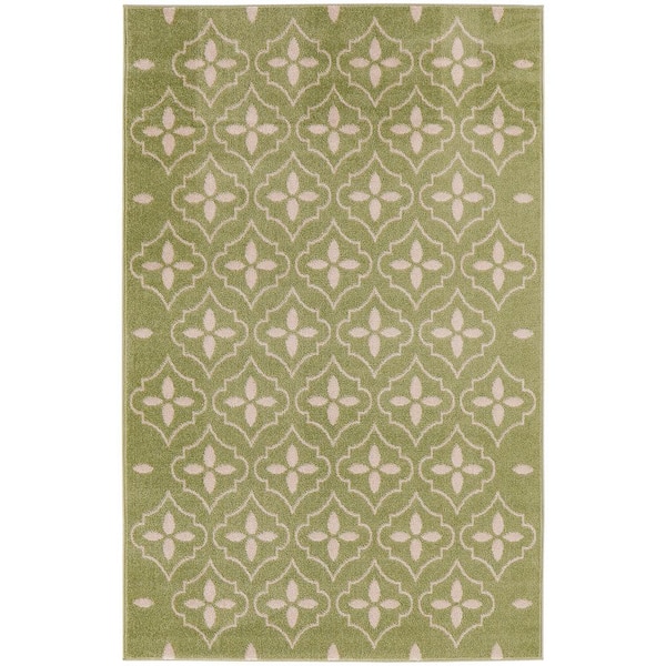 Nourison Essentials Green Ivory 4 ft. x 6 ft. Moroccan Contemporary Area Rug
