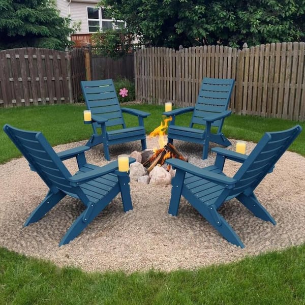 All-Weather HIPS Navy Blue Folding Plastic Patio Adirondack Chair for Outdoor (Set of 4)