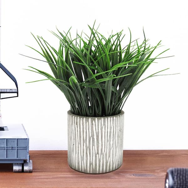 LIVING LUXURY 10 in. Artificial Wheat Grass Leaf Plant Arrangement in Cylinder Clay Pot