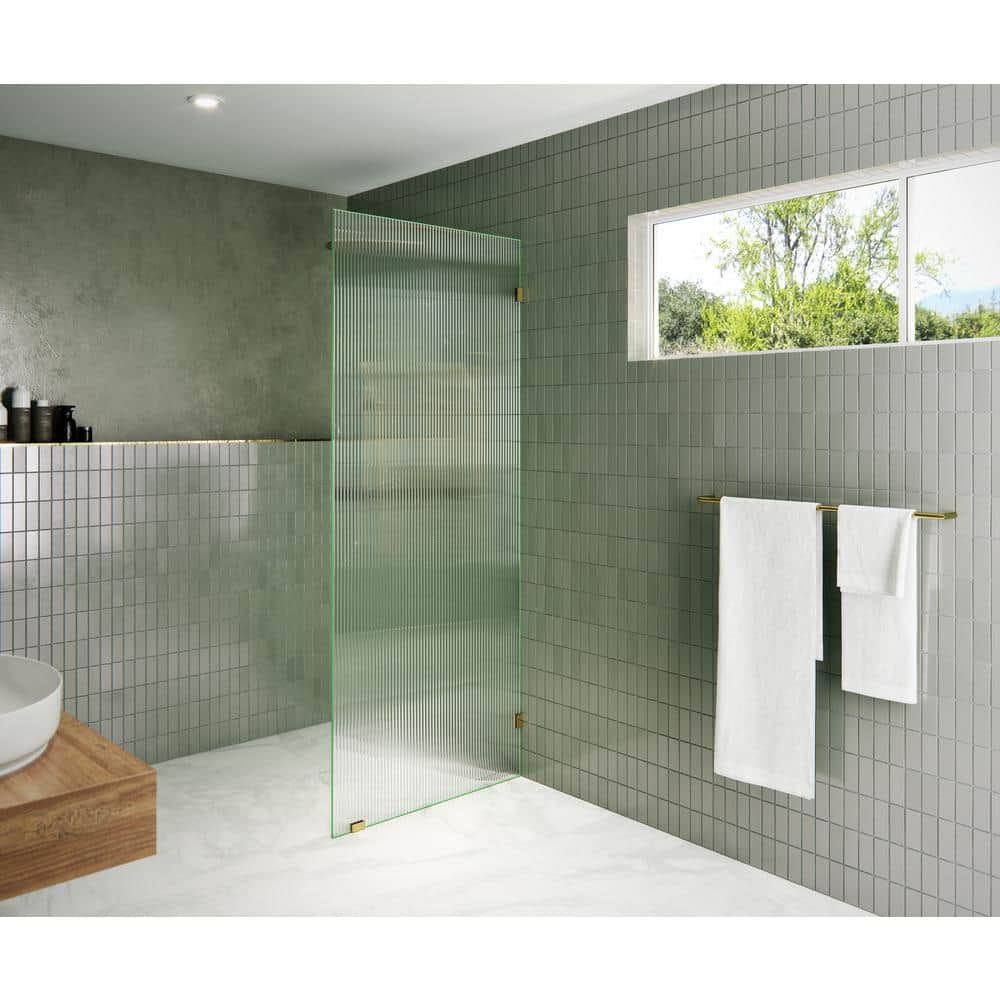 Gaia 30" x 78" Polished Brass Fluted Glass Frameless Shower Panel
