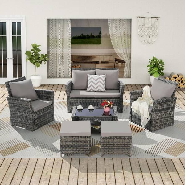 【専用ページ】オットマン Gray 6-Piece Wicker Patio Outdoor Sectional Set, Conversation Set