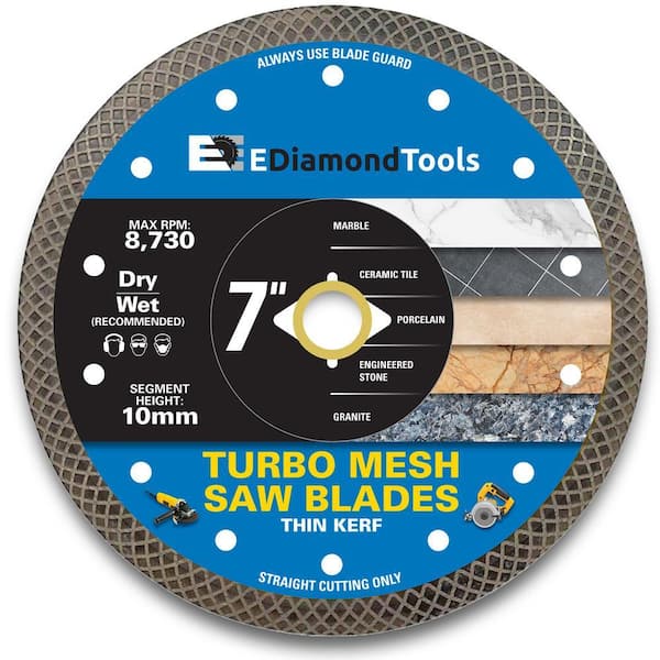 7 in. Porcelain Tile, Ceramic Tile, Marble or Granite, Turbo Mesh Rim Diamond Saw Blades, 5/8 in. DM - 7/8 in. Arbor