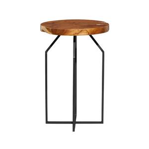 16 in. Brown Live Edge Large Round Wood End Table with Black X-Shaped Base