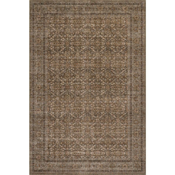 Bise Traditional Floral Washable Brown 9 ft. x 12 ft. Indoor Area Rug