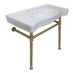 Console Table Combo in White with Metal Legs in Brushed Brass