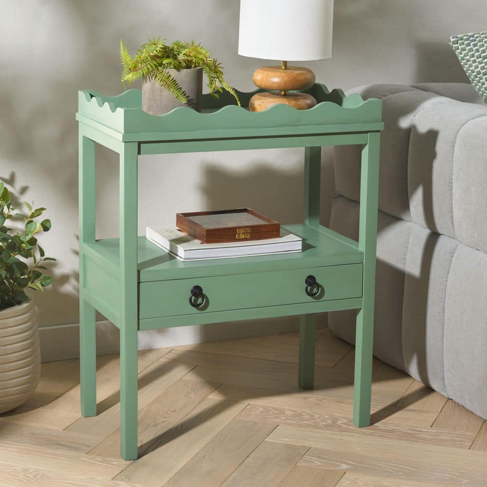 SAFAVIEH Darlyn 23.6 in. Sage Wood Rectangle End Table with 1 drawer ...