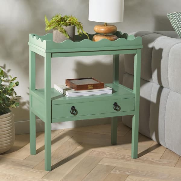 SAFAVIEH Darlyn 23.6 in. Sage Wood Rectangle End Table with 1