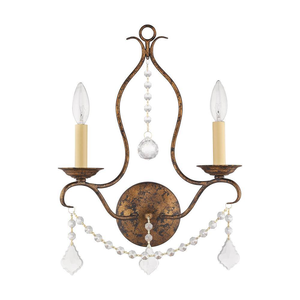 Chesterfield Venetian Golden Bronze 2-Light Crystal Sconce