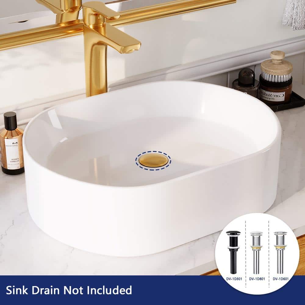White Ceramic Rectangular Above-Counter Bathroom Vessel Sink