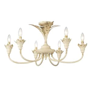 Lillianne 28.5 In. 6 Light Antique Ivory Semi-Flush Mount