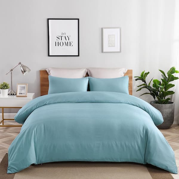 Grayish Blue Microfiber Twin Duvet Cover Set