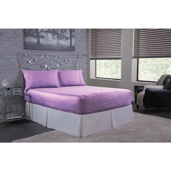 Bed Tite Satin 4-Piece Lilac Solid 300 Thread Count King Sheet Set