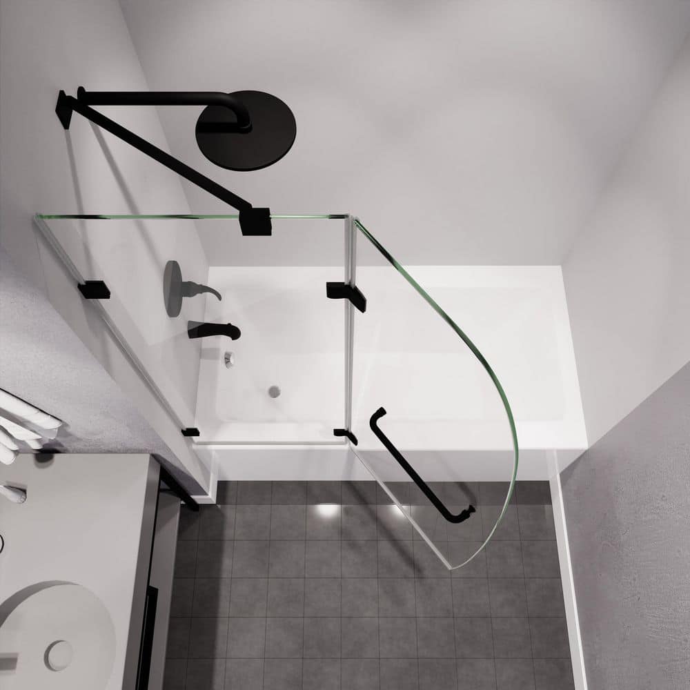 Matte Black Frameless Glass Tub Door with Towel Bar