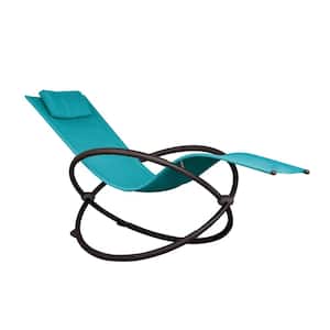 Orbital Bronze Steel Frame Sling Outdoor Rocking Patio Chair in Turquoise
