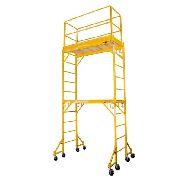 MetalTech Rolling Scaffolding Tower, 2-Story Baker Scaffolding with Outriggers, Guard Rail, Scaffolding Platform, 836 lbs Capacity