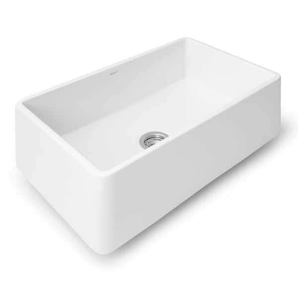 Fiamma 33 in.  Apron-Front Reversible Farmhouse Single Bowl White Fireclay Kitchen Sink