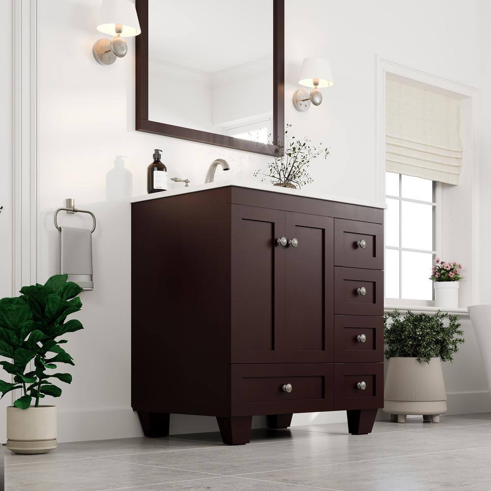 Acclaim 30" Teak Bathroom Vanity with White Quartz Top