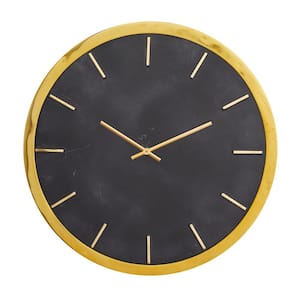 Black Marble Round Analog Wall Clock with Black Face