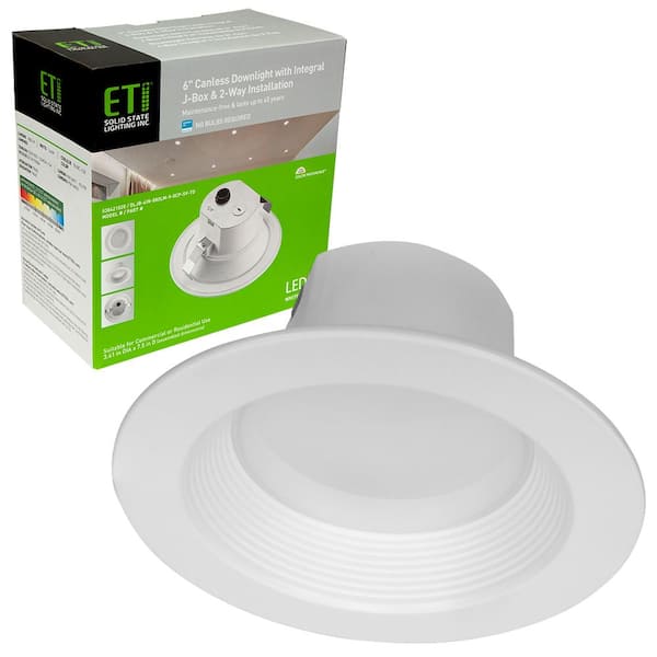 ETI LIGHTING 6 in. Canless Integrated Junction Box LED Recessed Light Trim 2-Way Mounting 650 Lumens Adjustable CCT (4-Pack)