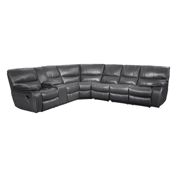 EVERGLADE HOME Slater 105 in. W Pillow Top Arm 4-Piece Faux Leather L Shaped Sectional Sofa in Gray