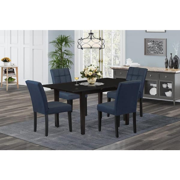 East West Furniture 5-Piece Black Finish Solid Wood Top - Rectangular Dining Room Set with Butterfly Leaf (Seats-4)