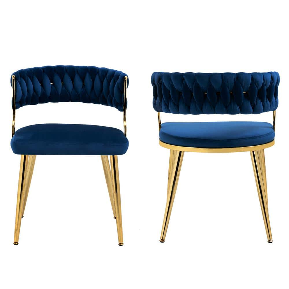 Uixe Modern Navy Blue Velvet Upholstered Cutout Back Dining Chair with ...