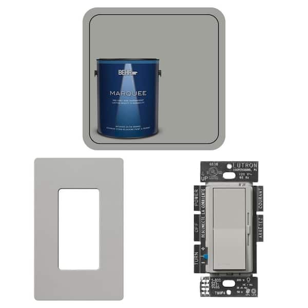 1 gal. Gateway Gray Paint and Primer, Claro Pebble Wall Plate (1-Pack) with Diva LED+ Dimmer Switch (DVSCCL-153P-PB)