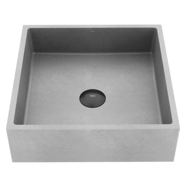 Alhambra Gothic Gray Concreto Stone 15 in. L x 15 in. W x 5 in. H Square Vessel Bathroom Sink