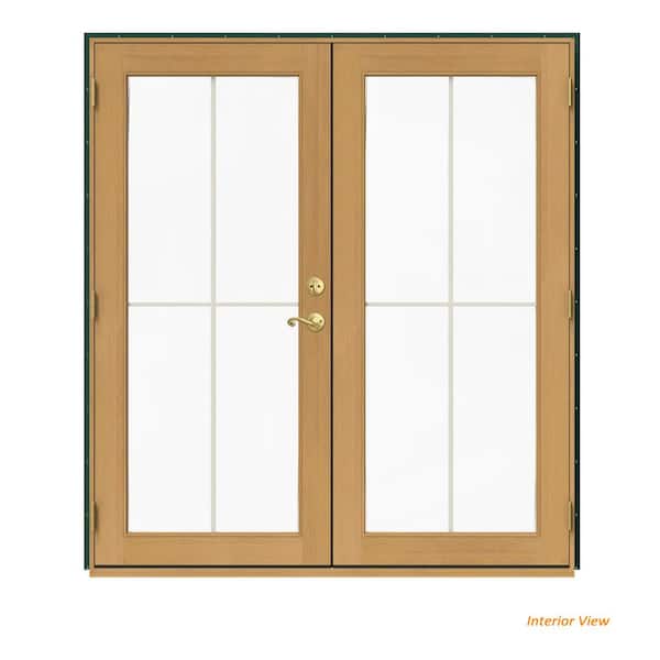 JELD-WEN 72 in. x 80 in. W-2500 Green Clad Wood Right-Hand 4 Lite French Patio Door w/Stained Interior