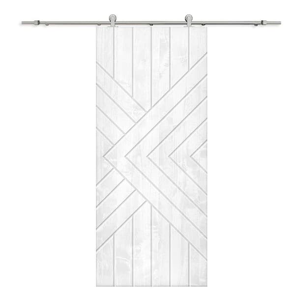 CALHOME 30 in. x 96 in. White Stained Pine Wood Modern Interior Sliding Barn Door with Hardware Kit