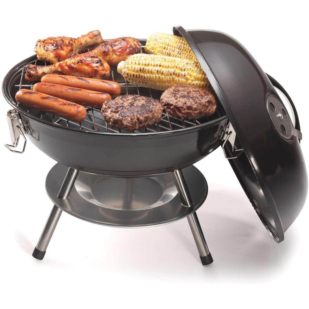 Compact Black Enamel Portable Charcoal Grill, 14-Inch