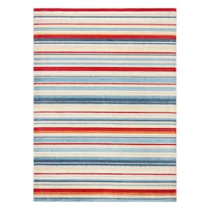 Rio Multicolor/Red 3 ft. x 5 ft. Stripe Indoor/Outdoor Patio Area Rug