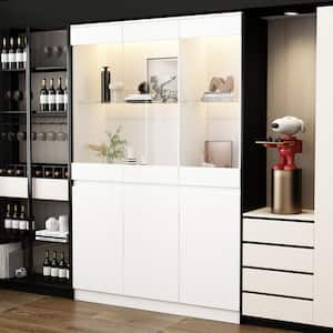 White Wood 47.2 in. W Food Pantry Cabinet Kitchen Bar Wine Cabinet with Tempered Glass Doors, 3 Color Lights